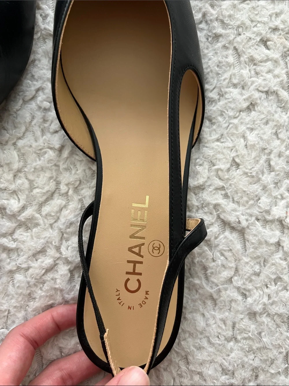 CHANEL Black Slingblack Flats